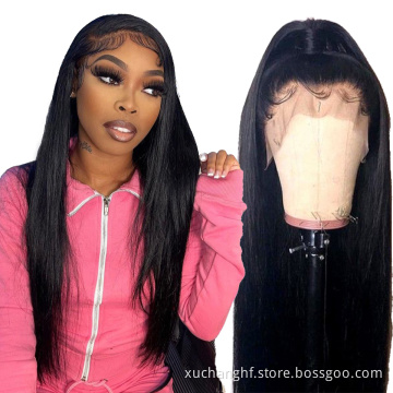 HF China Natural Color Long Swiss Lace Straight Hair Wig For Black Women Full Lace Front Wigs Raw Indian Wig